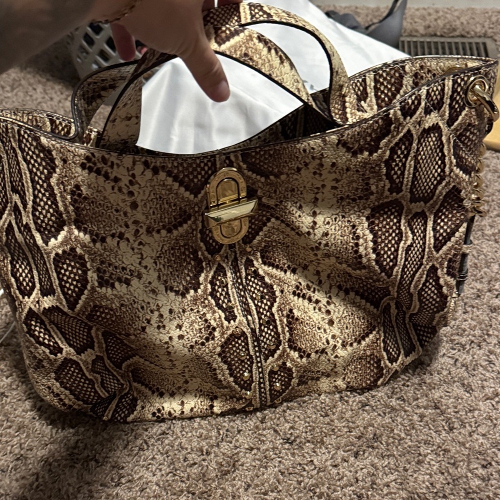 Michael Kors Collection Snake Print Tote - Brown and Gold